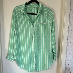Aerie Green and White Striped Shirt